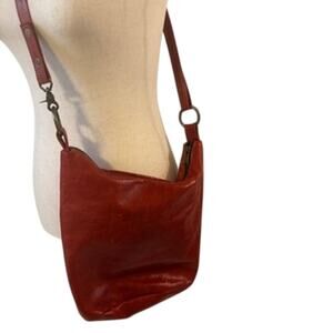 Kurier Red Leather Crossbody Bag Adjustable Strap Brass Hardware 12x11x6.5